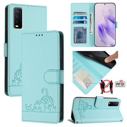 vivo Y20A Cat and Mouse Embossed PU Leather RFID Case with Wallet Slots, Anti-Fall Protection, Kickstand, and Lanyard-buycases.co.uk