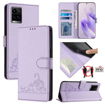 vivo Y33S 4G Global Cat and Mouse Embossed PU Leather RFID Case with Wallet Slots, Anti-Fall Protection, Kickstand, and Lanyard-buycases.co.uk