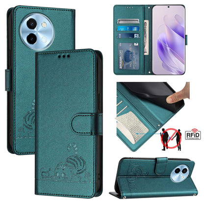 vivo Y38 5G Cat and Mouse Embossed PU Leather RFID Case with Wallet Slots, Anti-Fall Protection, Kickstand, and Lanyard-buycases.co.uk