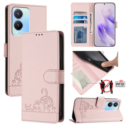 vivo Y16 4G Global Cat and Mouse Embossed PU Leather RFID Case with Wallet Slots, Anti-Fall Protection, Kickstand, and Lanyard-buycases.co.uk