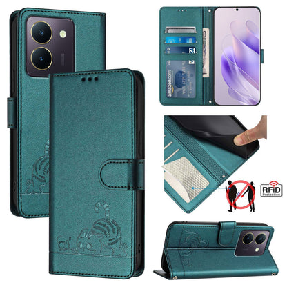 vivo Y36 4G Global Cat and Mouse Embossed PU Leather RFID Case with Wallet Slots, Anti-Fall Protection, Kickstand, and Lanyard-buycases.co.uk