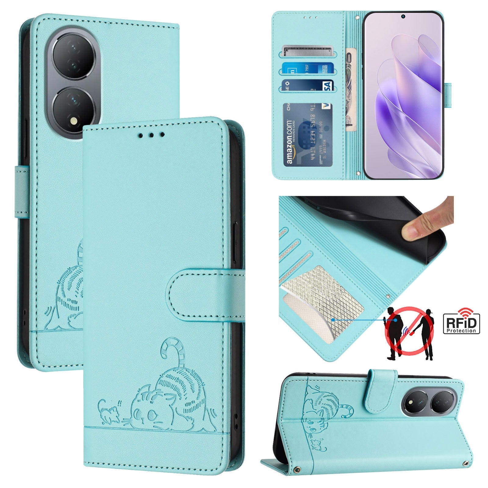 vivo Y100 5G Global Cat and Mouse Embossed PU Leather RFID Case with Wallet Slots, Anti-Fall Protection, Kickstand, and Lanyard-buycases.co.uk
