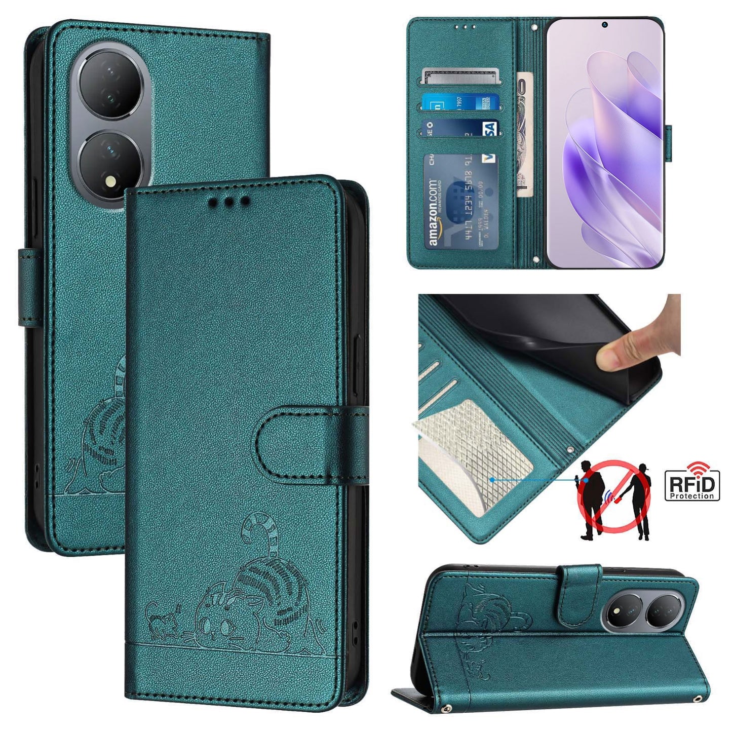 vivo Y100 5G Global Cat and Mouse Embossed PU Leather RFID Case with Wallet Slots, Anti-Fall Protection, Kickstand, and Lanyard-buycases.co.uk