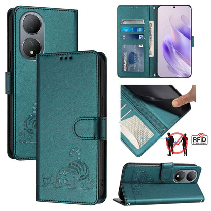 vivo Y100 5G Global Cat and Mouse Embossed PU Leather RFID Case with Wallet Slots, Anti-Fall Protection, Kickstand, and Lanyard-buycases.co.uk