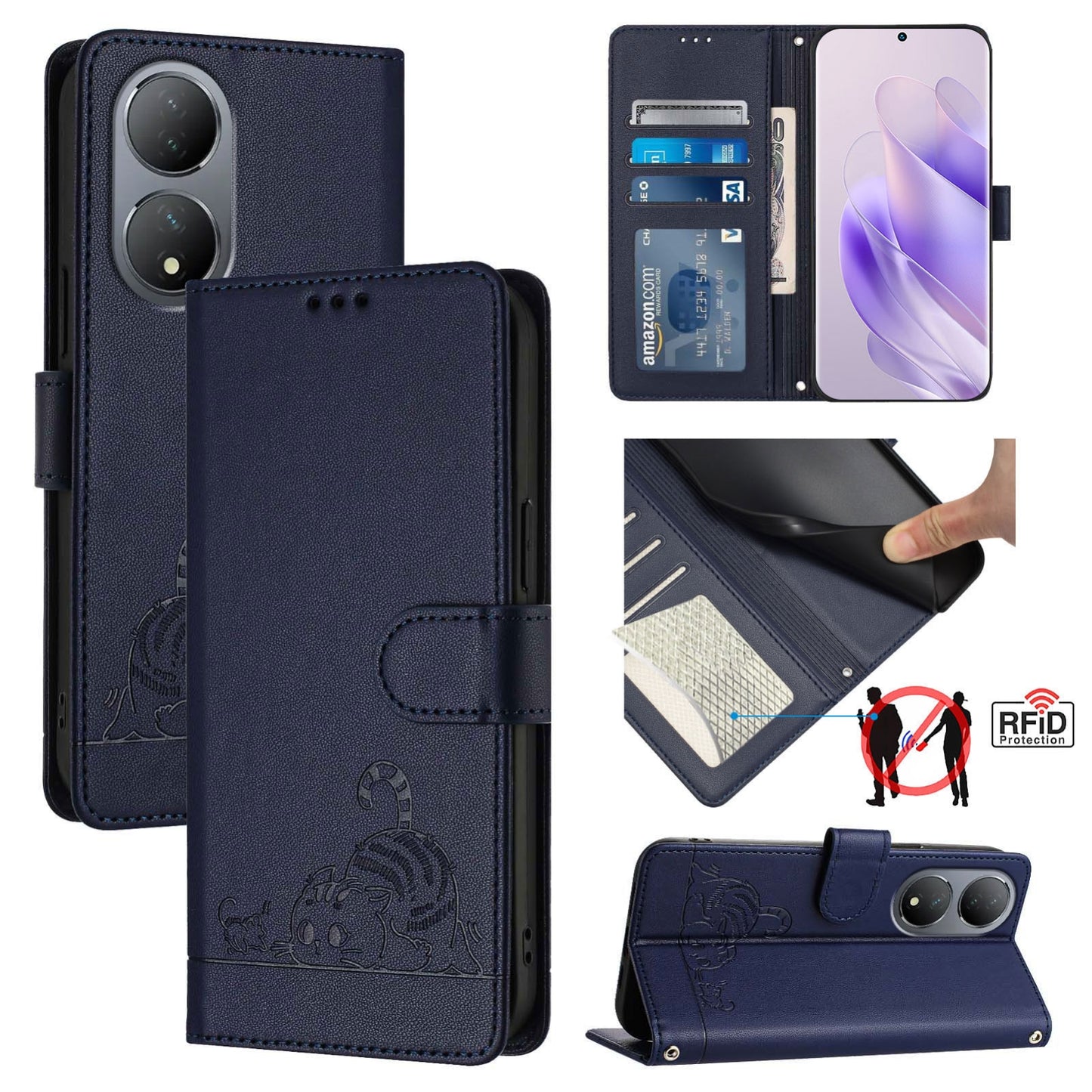 vivo Y100 5G Global Cat and Mouse Embossed PU Leather RFID Case with Wallet Slots, Anti-Fall Protection, Kickstand, and Lanyard-buycases.co.uk