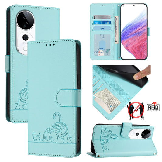 vivo S19 Pro Cat and Mouse Embossed PU Leather RFID Case with Wallet Slots, Anti-Fall Protection, Kickstand, and Lanyard-buycases.co.uk