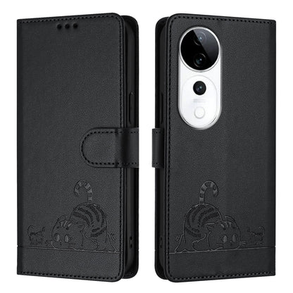 vivo S19 Pro Cat and Mouse Embossed PU Leather RFID Case with Wallet Slots, Anti-Fall Protection, Kickstand, and Lanyard-buycases.co.uk