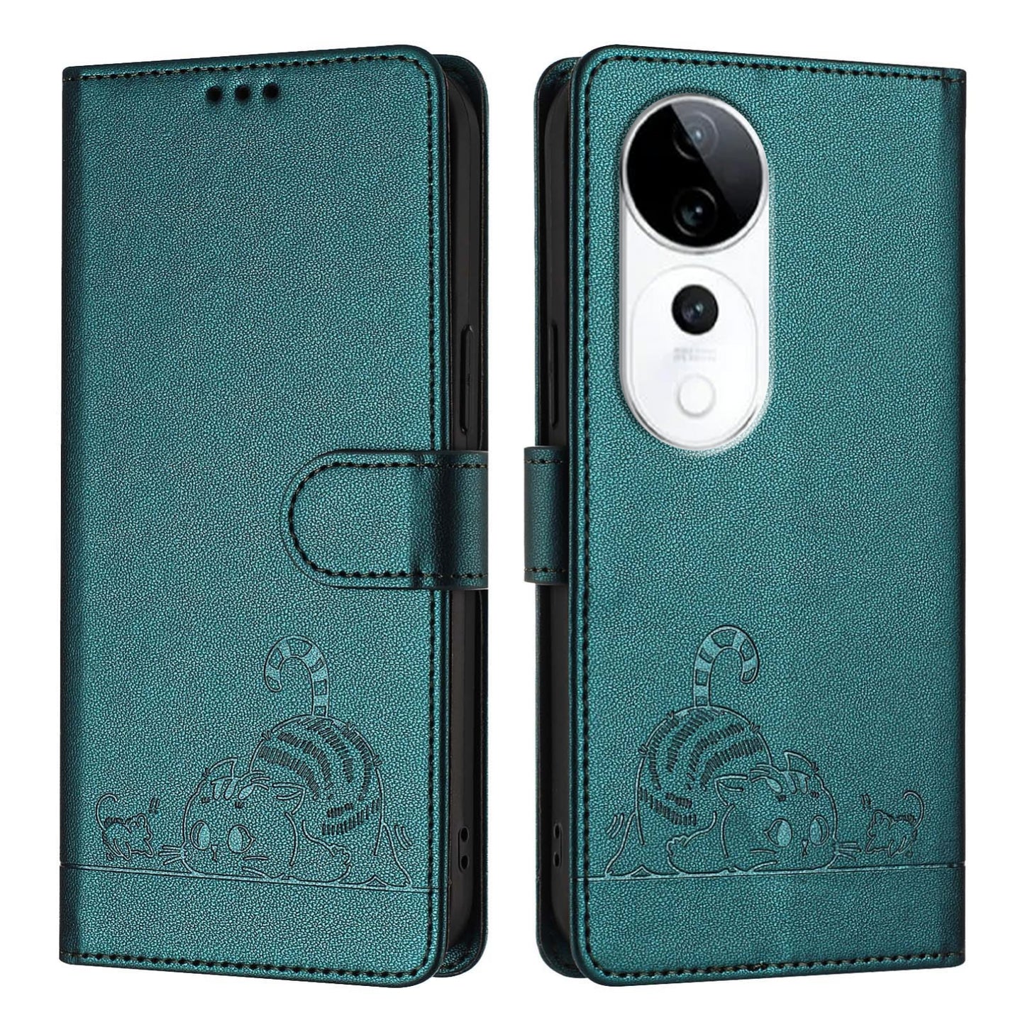 vivo S19 Pro Cat and Mouse Embossed PU Leather RFID Case with Wallet Slots, Anti-Fall Protection, Kickstand, and Lanyard-buycases.co.uk