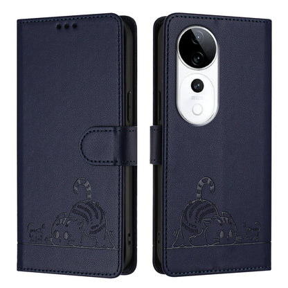 vivo S19 Pro Cat and Mouse Embossed PU Leather RFID Case with Wallet Slots, Anti-Fall Protection, Kickstand, and Lanyard-buycases.co.uk