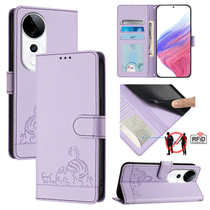 vivo S19 Pro Cat and Mouse Embossed PU Leather RFID Case with Wallet Slots, Anti-Fall Protection, Kickstand, and Lanyard-buycases.co.uk