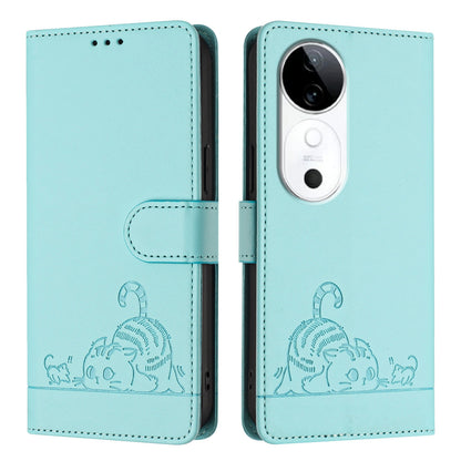 vivo S19 Cat and Mouse Embossed PU Leather RFID Case with Wallet Slots, Anti-Fall Protection, Kickstand, and Lanyard-buycases.co.uk