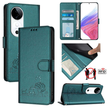 vivo S19 Cat and Mouse Embossed PU Leather RFID Case with Wallet Slots, Anti-Fall Protection, Kickstand, and Lanyard-buycases.co.uk