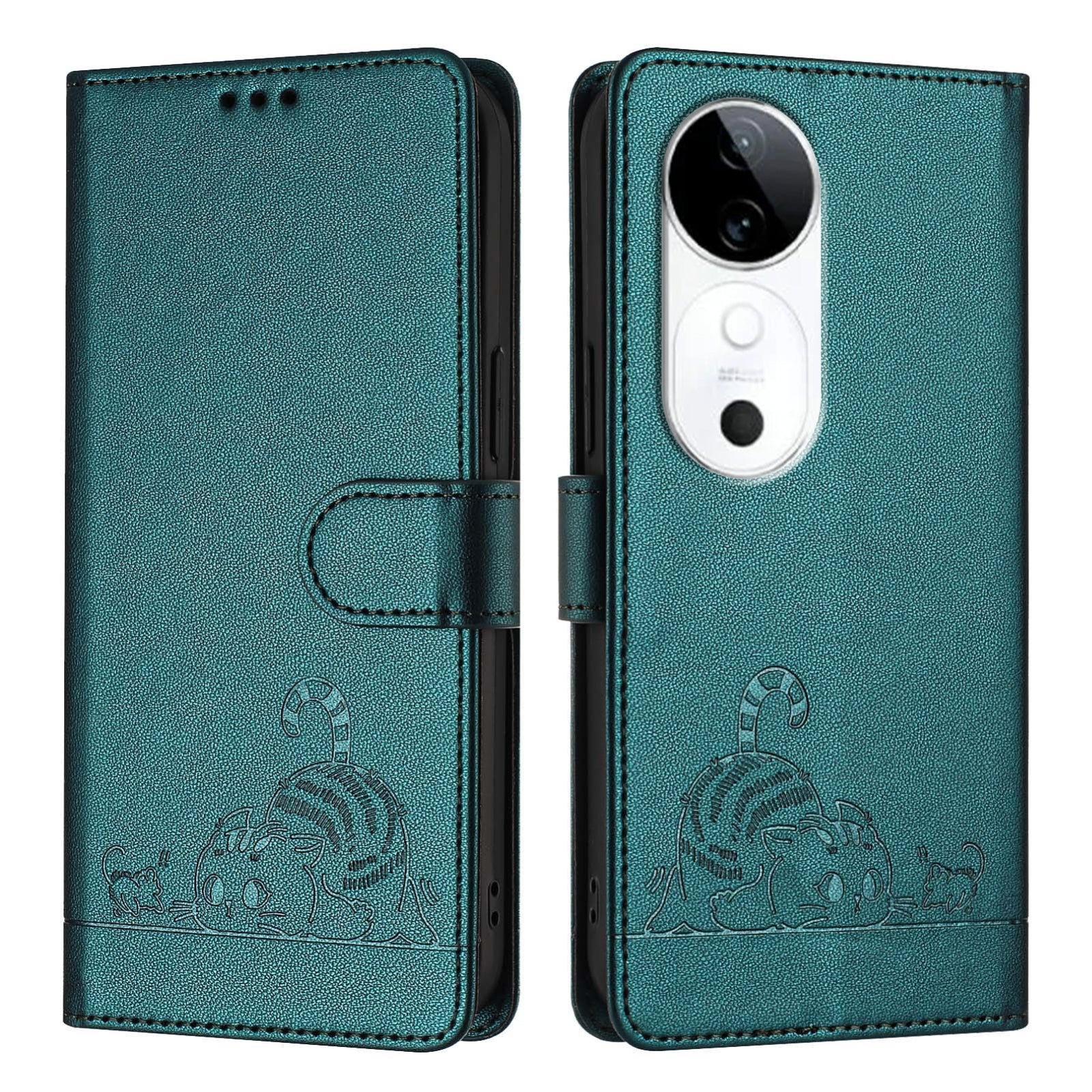 vivo S19 Cat and Mouse Embossed PU Leather RFID Case with Wallet Slots, Anti-Fall Protection, Kickstand, and Lanyard-buycases.co.uk