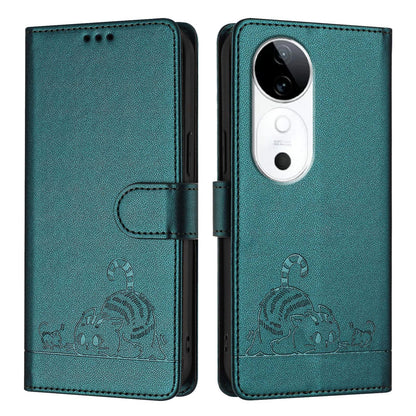 vivo S19 Cat and Mouse Embossed PU Leather RFID Case with Wallet Slots, Anti-Fall Protection, Kickstand, and Lanyard-buycases.co.uk