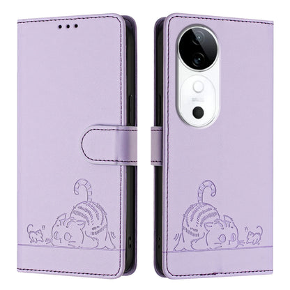 vivo S19 Cat and Mouse Embossed PU Leather RFID Case with Wallet Slots, Anti-Fall Protection, Kickstand, and Lanyard-buycases.co.uk