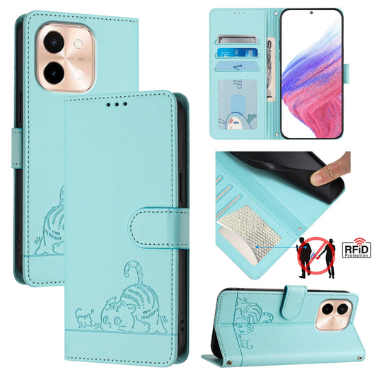 vivo Y28 4G Cat and Mouse Embossed PU Leather RFID Case with Wallet Slots, Anti-Fall Protection, Kickstand, and Lanyard-buycases.co.uk