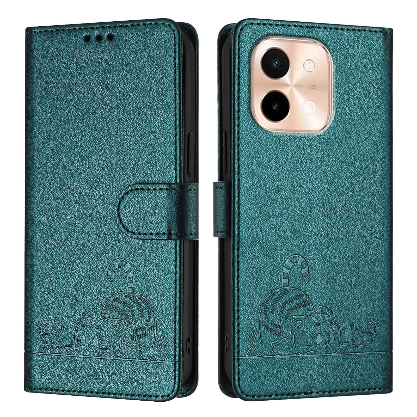 vivo Y28 4G Cat and Mouse Embossed PU Leather RFID Case with Wallet Slots, Anti-Fall Protection, Kickstand, and Lanyard-buycases.co.uk