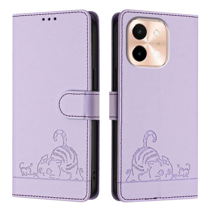 vivo Y28 4G Cat and Mouse Embossed PU Leather RFID Case with Wallet Slots, Anti-Fall Protection, Kickstand, and Lanyard-buycases.co.uk