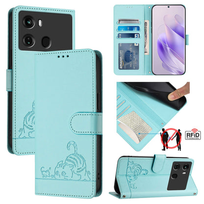 itel P40 Cat and Mouse Embossed PU Leather RFID Case with Wallet Slots, Anti-Fall Protection, Kickstand, and Lanyard-buycases.co.uk