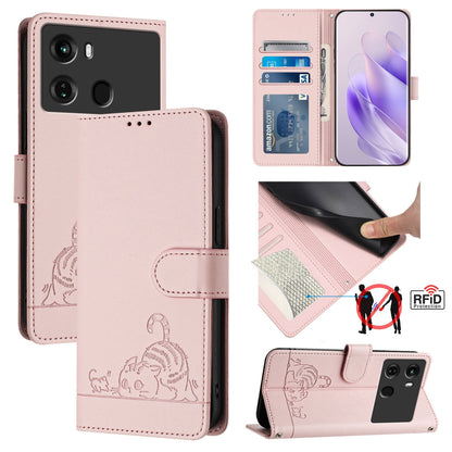 itel P40 Cat and Mouse Embossed PU Leather RFID Case with Wallet Slots, Anti-Fall Protection, Kickstand, and Lanyard-buycases.co.uk