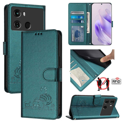 itel P40 Cat and Mouse Embossed PU Leather RFID Case with Wallet Slots, Anti-Fall Protection, Kickstand, and Lanyard-buycases.co.uk