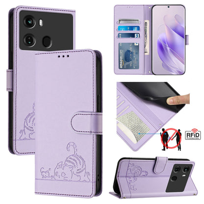 itel P40 Cat and Mouse Embossed PU Leather RFID Case with Wallet Slots, Anti-Fall Protection, Kickstand, and Lanyard-buycases.co.uk