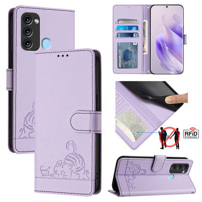 itel S17 S661W Cat and Mouse Embossed PU Leather RFID Case with Wallet Slots, Anti-Fall Protection, Kickstand, and Lanyard-buycases.co.uk