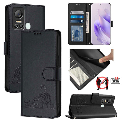 itel S18 Cat and Mouse Embossed PU Leather RFID Case with Wallet Slots, Anti-Fall Protection, Kickstand, and Lanyard-buycases.co.uk