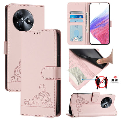 itel S24 Cat and Mouse Embossed PU Leather RFID Case with Wallet Slots, Anti-Fall Protection, Kickstand, and Lanyard-buycases.co.uk