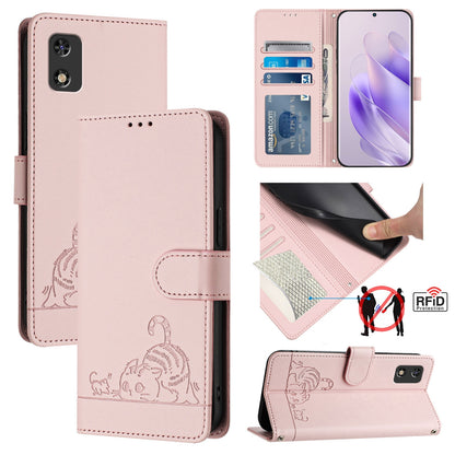 Tecno POP 5C Cat and Mouse Embossed PU Leather RFID Case with Wallet Slots, Anti-Fall Protection, Kickstand, and Lanyard-buycases.co.uk