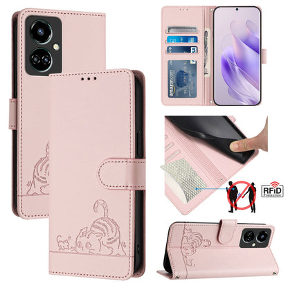 Tecno Camon 19 Cat and Mouse Embossed PU Leather RFID Case with Wallet Slots, Anti-Fall Protection, Kickstand, and Lanyard-buycases.co.uk