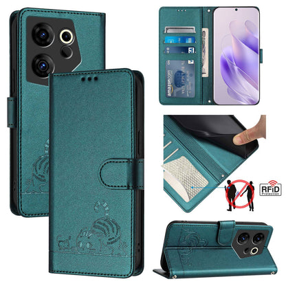 Tecno Camon 20 Premier 5G Cat and Mouse Embossed PU Leather RFID Case with Wallet Slots, Anti-Fall Protection, Kickstand, and Lanyard-buycases.co.uk