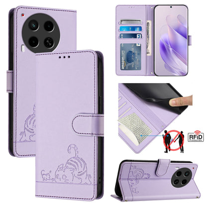 Tecno Camon 30 5G CL7 Cat and Mouse Embossed PU Leather RFID Case with Wallet Slots, Anti-Fall Protection, Kickstand, and Lanyard-buycases.co.uk