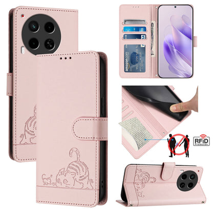 Tecno Camon 30 4G Cat and Mouse Embossed PU Leather RFID Case with Wallet Slots, Anti-Fall Protection, Kickstand, and Lanyard-buycases.co.uk