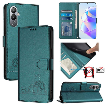 Tecno POVA 4 Cat and Mouse Embossed PU Leather RFID Case with Wallet Slots, Anti-Fall Protection, Kickstand, and Lanyard-buycases.co.uk