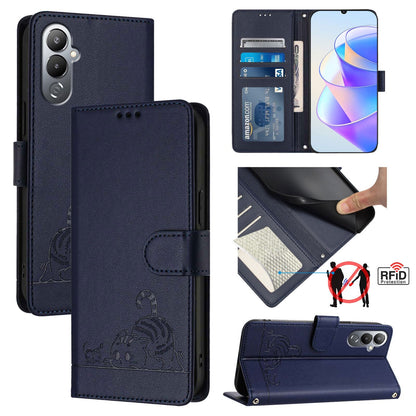 Tecno POVA 4 Cat and Mouse Embossed PU Leather RFID Case with Wallet Slots, Anti-Fall Protection, Kickstand, and Lanyard-buycases.co.uk