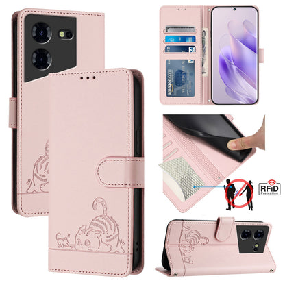 Tecno Pova 5 Pro 5G Cat and Mouse Embossed PU Leather RFID Case with Wallet Slots, Anti-Fall Protection, Kickstand, and Lanyard-buycases.co.uk