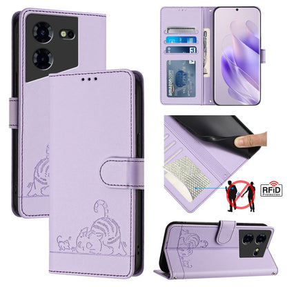 Tecno Pova 5 Pro 5G Cat and Mouse Embossed PU Leather RFID Case with Wallet Slots, Anti-Fall Protection, Kickstand, and Lanyard-buycases.co.uk