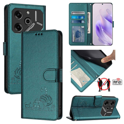 Tecno Pova 6 Pro li9 Cat and Mouse Embossed PU Leather RFID Case with Wallet Slots, Anti-Fall Protection, Kickstand, and Lanyard-buycases.co.uk