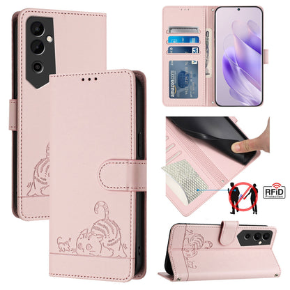 Tecno Pova NEO 2 Cat and Mouse Embossed PU Leather RFID Case with Wallet Slots, Anti-Fall Protection, Kickstand, and Lanyard-buycases.co.uk