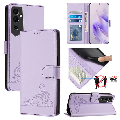 Tecno Pova NEO 2 Cat and Mouse Embossed PU Leather RFID Case with Wallet Slots, Anti-Fall Protection, Kickstand, and Lanyard-buycases.co.uk