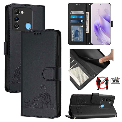 Tecno Spark 9 Cat and Mouse Embossed PU Leather RFID Case with Wallet Slots, Anti-Fall Protection, Kickstand, and Lanyard-buycases.co.uk