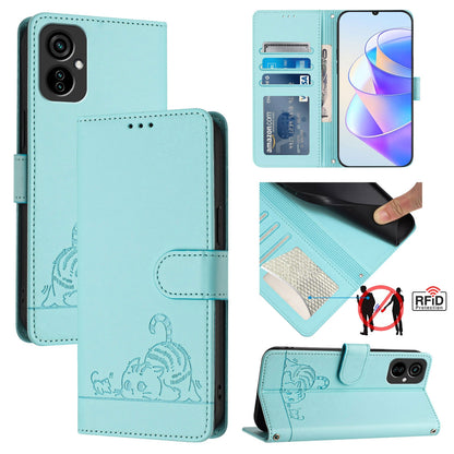 Tecno Spark 9T Cat and Mouse Embossed PU Leather RFID Case with Wallet Slots, Anti-Fall Protection, Kickstand, and Lanyard-buycases.co.uk