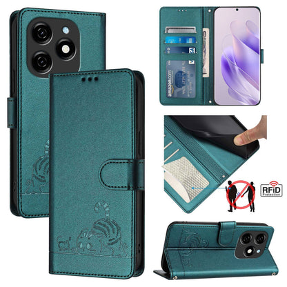 Tecno Spark 20 Cat and Mouse Embossed PU Leather RFID Case with Wallet Slots, Anti-Fall Protection, Kickstand, and Lanyard-buycases.co.uk