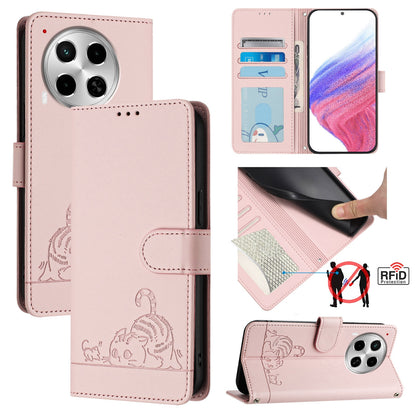 Tecno Camon 30 5G Cat and Mouse Embossed PU Leather RFID Case with Wallet Slots, Anti-Fall Protection, Kickstand, and Lanyard-buycases.co.uk