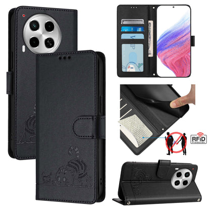 Tecno Camon 30 5G Cat and Mouse Embossed PU Leather RFID Case with Wallet Slots, Anti-Fall Protection, Kickstand, and Lanyard-buycases.co.uk