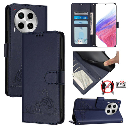 Tecno Camon 30 5G Cat and Mouse Embossed PU Leather RFID Case with Wallet Slots, Anti-Fall Protection, Kickstand, and Lanyard-buycases.co.uk