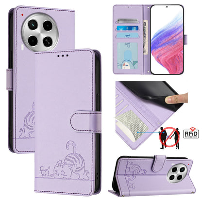 Tecno Camon 30 5G Cat and Mouse Embossed PU Leather RFID Case with Wallet Slots, Anti-Fall Protection, Kickstand, and Lanyard-buycases.co.uk