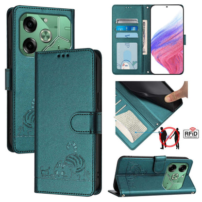 Tecno Pova 6 4G Cat and Mouse Embossed PU Leather RFID Case with Wallet Slots, Anti-Fall Protection, Kickstand, and Lanyard-buycases.co.uk