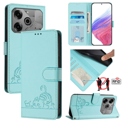 Tecno Pova 6 Neo Cat and Mouse Embossed PU Leather RFID Case with Wallet Slots, Anti-Fall Protection, Kickstand, and Lanyard-buycases.co.uk